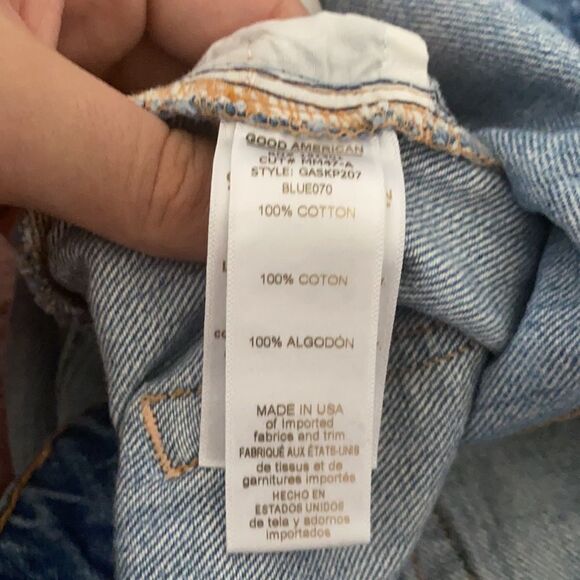 Good American Pom Pom Blue Distressed Denim Skirt Contemporary Boho Feminine - Picture 10 of 16